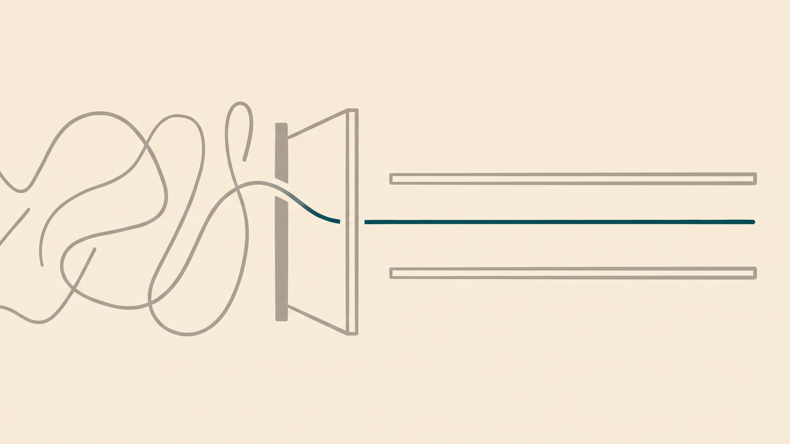 Abstract illustration of a loose scattered path being guided between two calm parallel lines